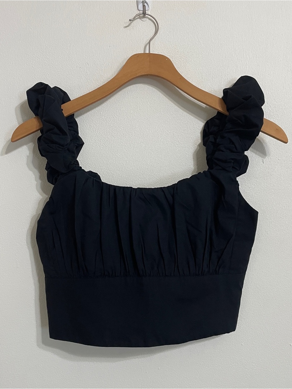 Abercrombie & Fitch Black Ruffled-Strap Crop Top